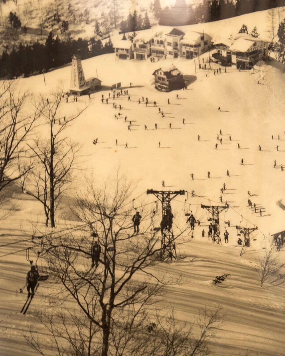 Hikage Station with one of the first chair lifts in Nozawa