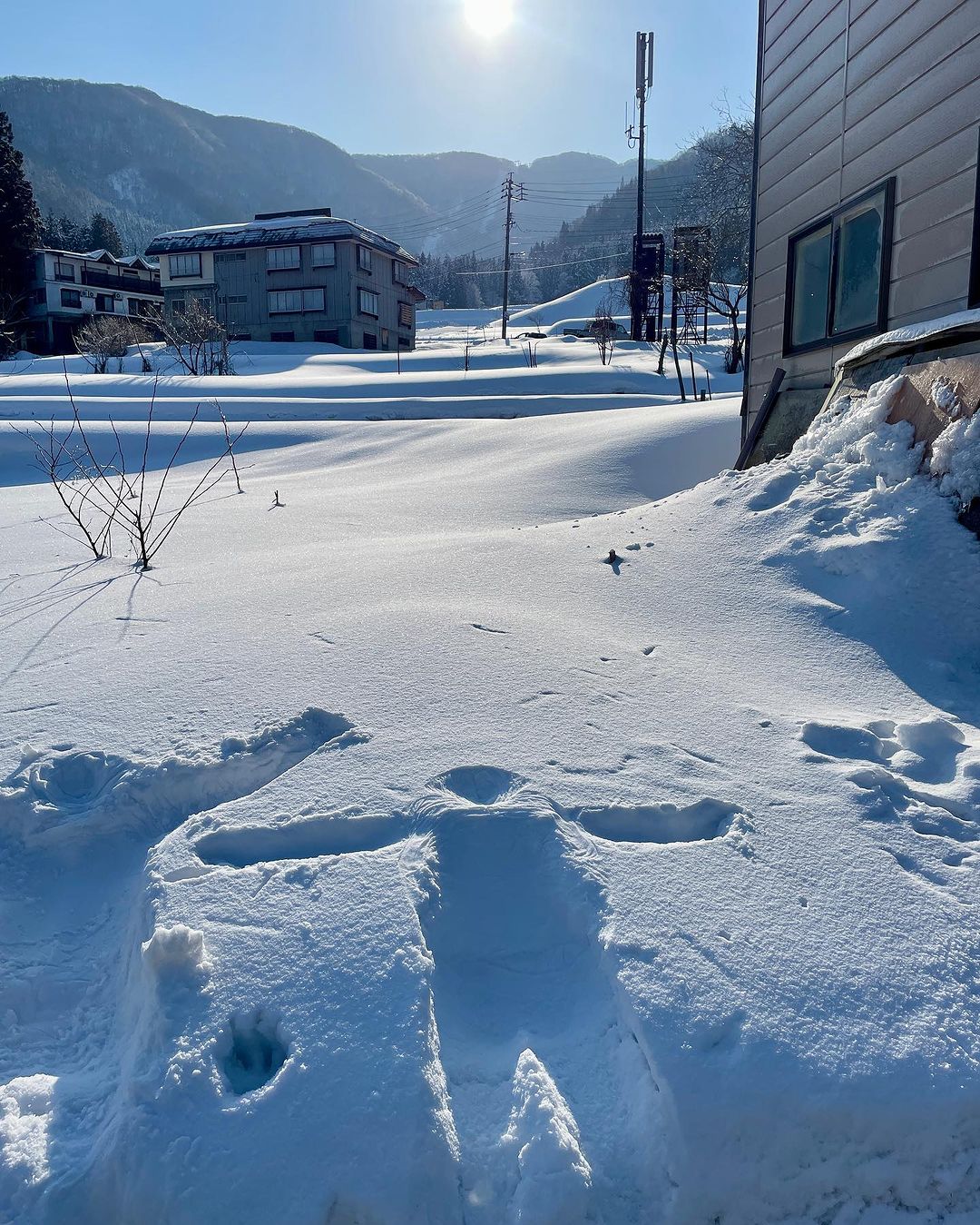 Nozawa Onsen village covered in white snow