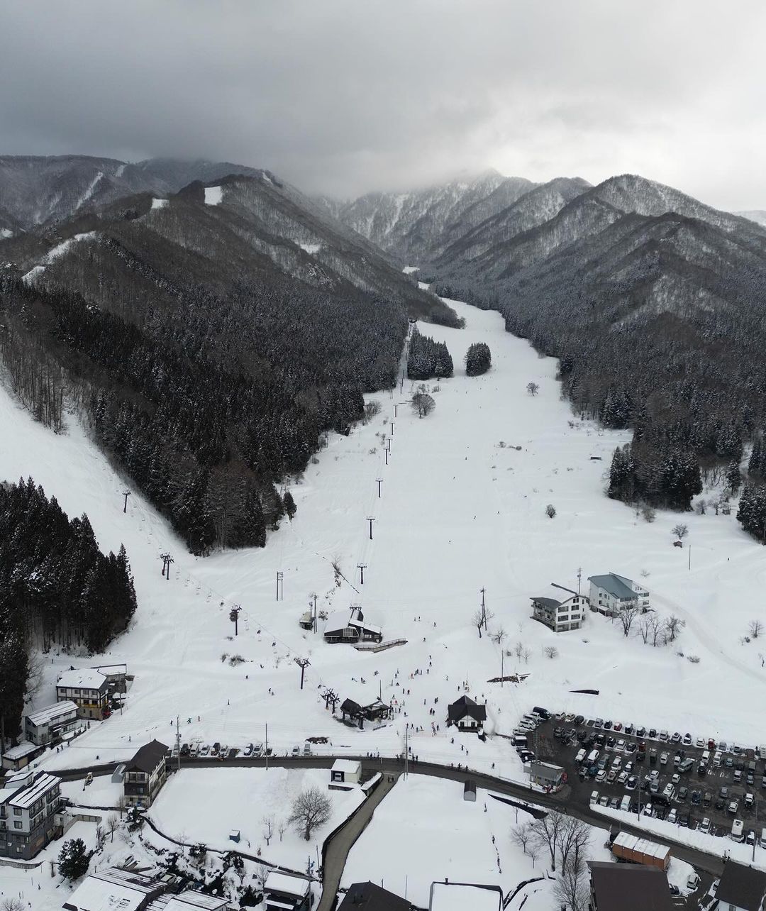 Stunning landscape of the Nozawa village from birds eye view