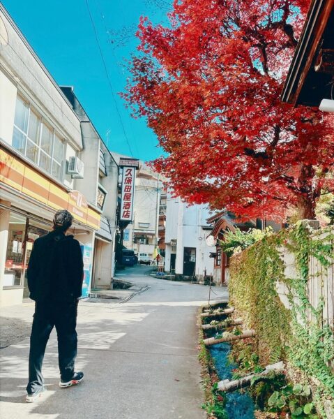 Streets of Nozawa Onsen's village in Autumn